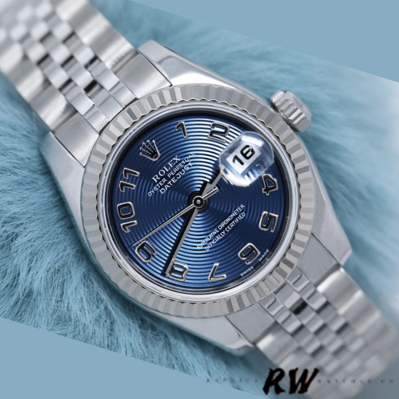 Rolex Datejust 179174 Concentric Circle Blue Dial Fluted Bezel 26MM Lady Replica Watch - Replica Factory