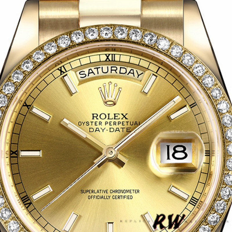 Rolex Day Date 118348 Champagne Index Dial Yellow Gold 36mm Unisex Replica Watch - Replica Factory