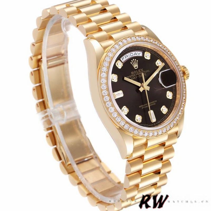 Rolex Day-Date 128348RBR Dark Grey Dial Yellow Gold 36MM Unisex Replica Watch - Replica Factory