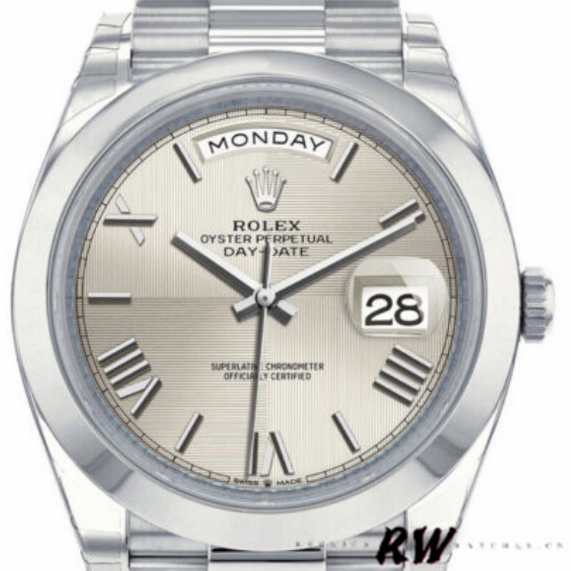 Rolex Day-Date 228206 Silver Roman Numeral Dial Platinum 40MM Mens Replica Watch - Replica Factory
