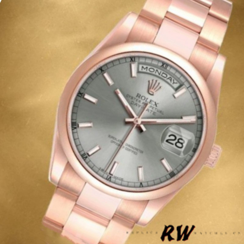 Rolex Day-Date 118205 Rose Gold Grey Dial 36mm Unisex Replica Watch - Replica Factory