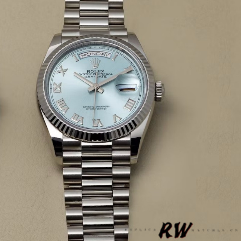 Rolex Day-Date 118206 Ice Blue Roman Numeral Dial 36mm Unisex Replica Watch - Replica Factory