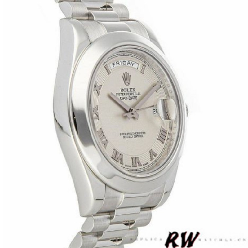 Rolex Day-Date 218206 Concentric Circle Ivory Roman Numeral Dial Platinum 41MM Mens Replica Watch - Replica Factory