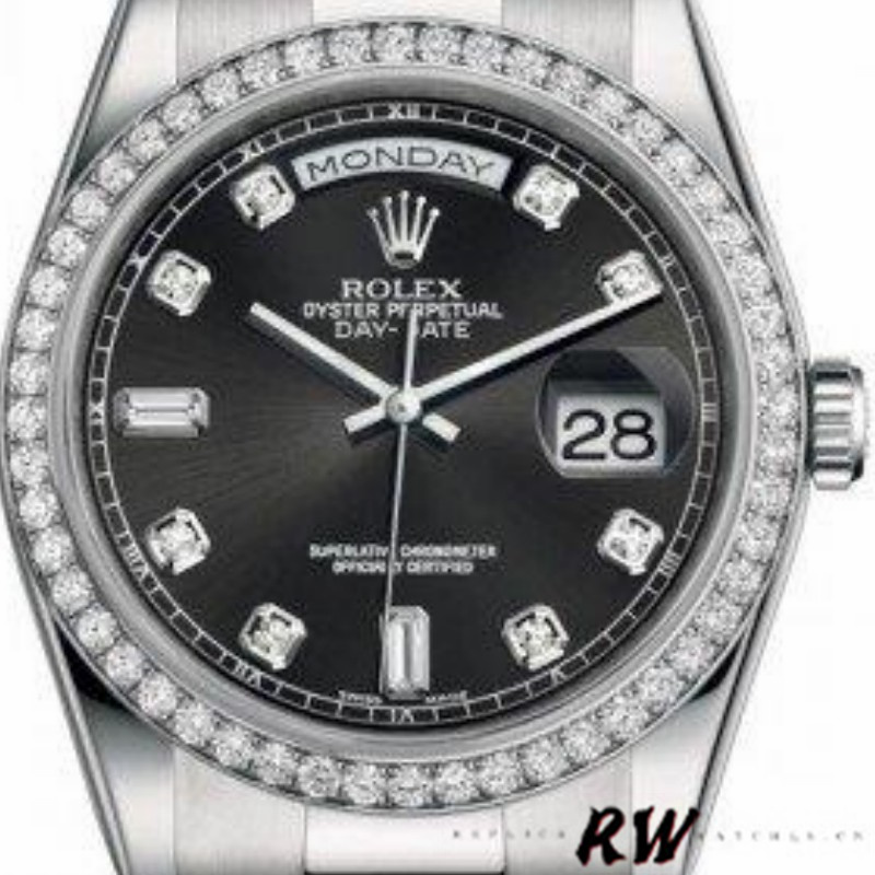Rolex Day Date 118346 Black Diamonds Dial 36mm Unisex Replica Watch