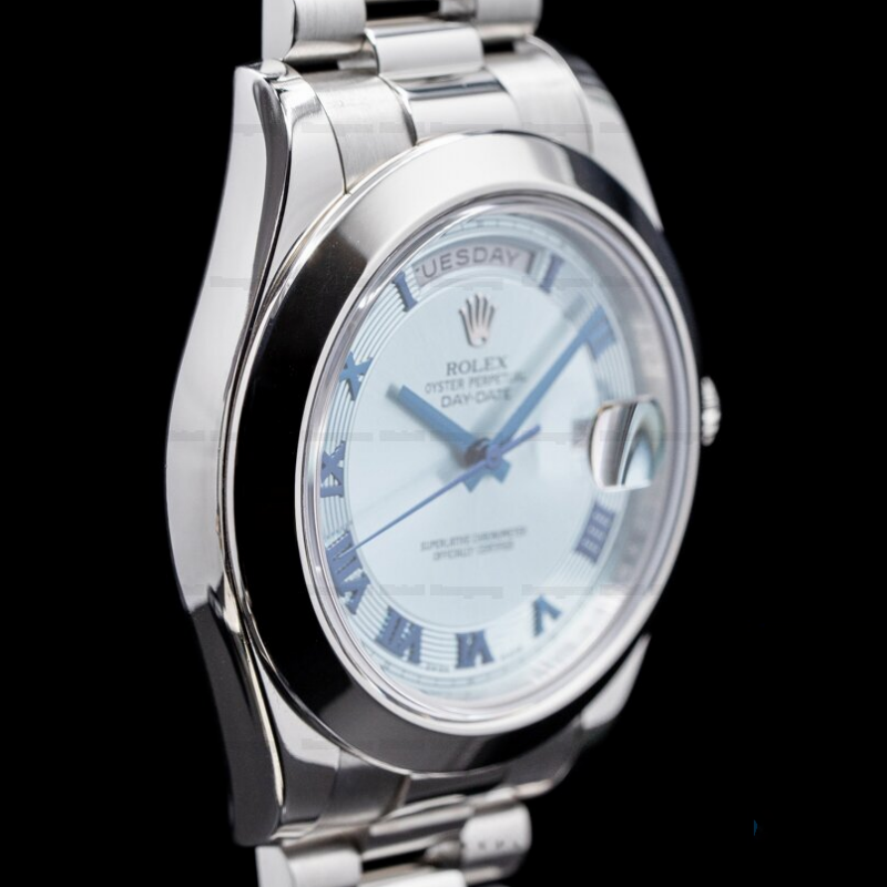 Rolex Day-Date 218206 Concentric Circle Ice Blue Dial Platinum 41MM Mens Replica Watch - Replica Factory