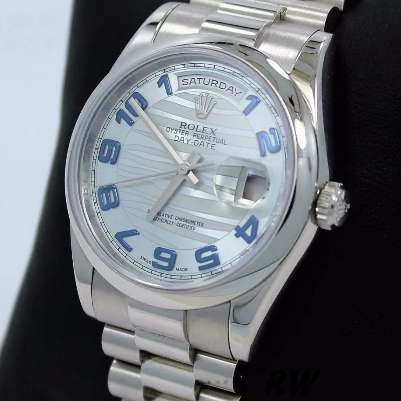 Rolex Day Date 118206 Wave Pattern Ice Blue Dial Arabic Numerals 36mm Unisex Replica Watch - Replica Factory