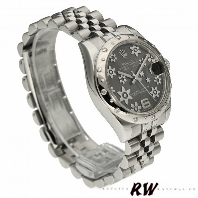 Rolex Datejust 178344 Floral Motif Dark Rhodium Grey Dial 31MM Lady Replica Watch - Replica Factory