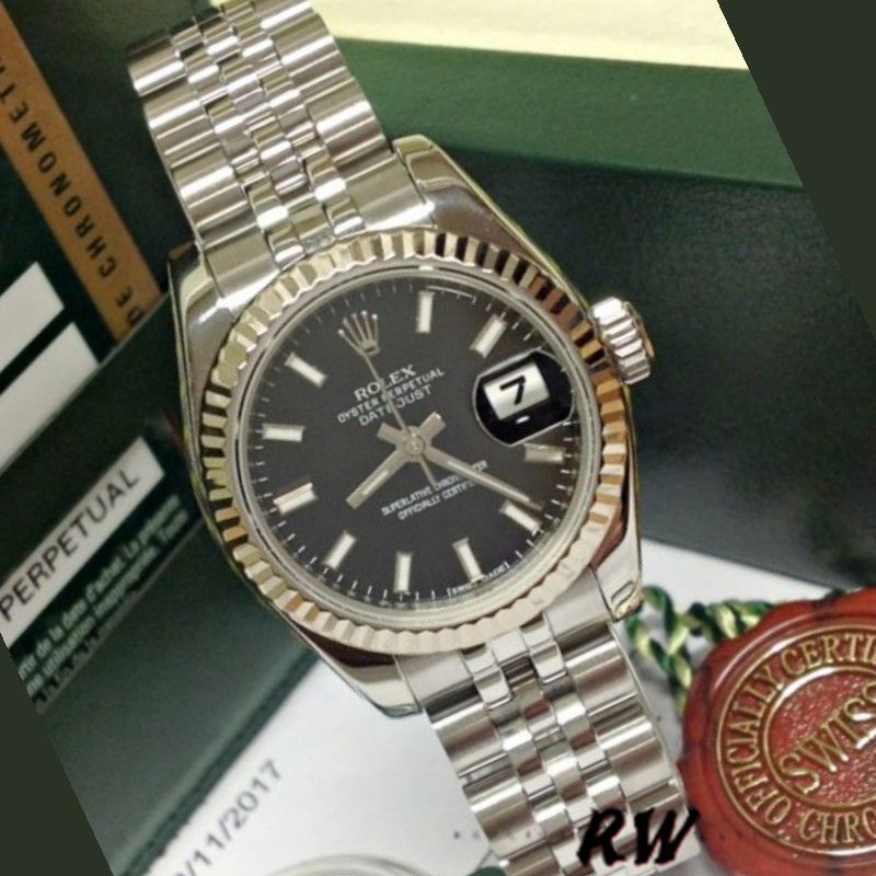 Rolex Datejust 179174 Black Index Dial Fluted Bezel 26MM Lady Replica Watch - Replica Factory