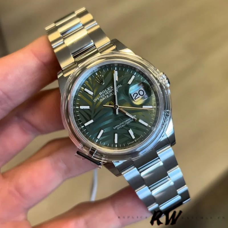 Rolex Datejust 126200 Olive Green Palm Motif Dial Stainless steel 36MM Unisex Replica Watch - Replica Factory