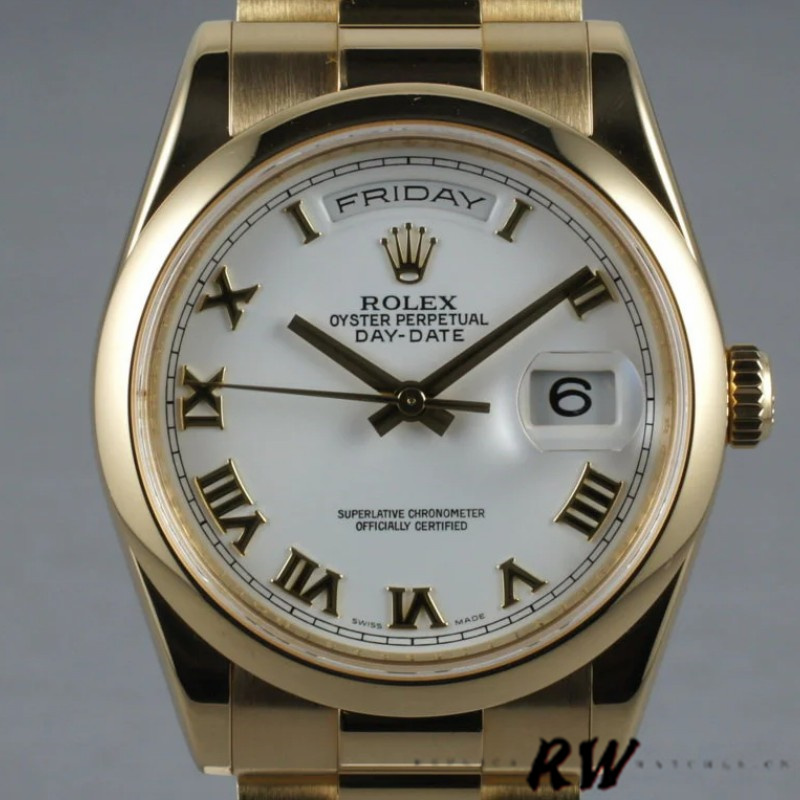 Rolex Day-Date 118208 White Roman Dial Roman Numerals 36mm Unisex Replica Watch - Replica Factory