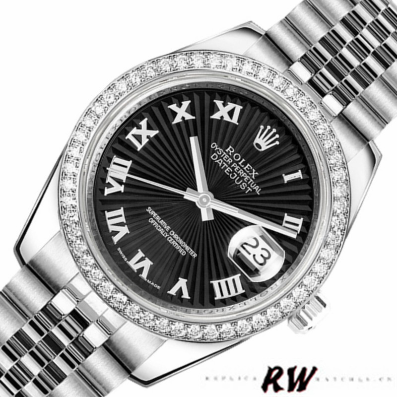 Rolex Datejust 178384 Stainless Steel Black Sunburst dial 31MM Lady Replica Watch - Replica Factory
