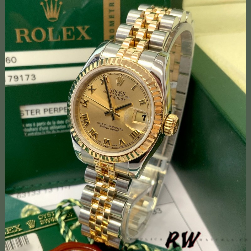 Rolex Datejust 179173 Champagne Roman Numeral Dial 26MM Lady Replica Watch - Replica Factory