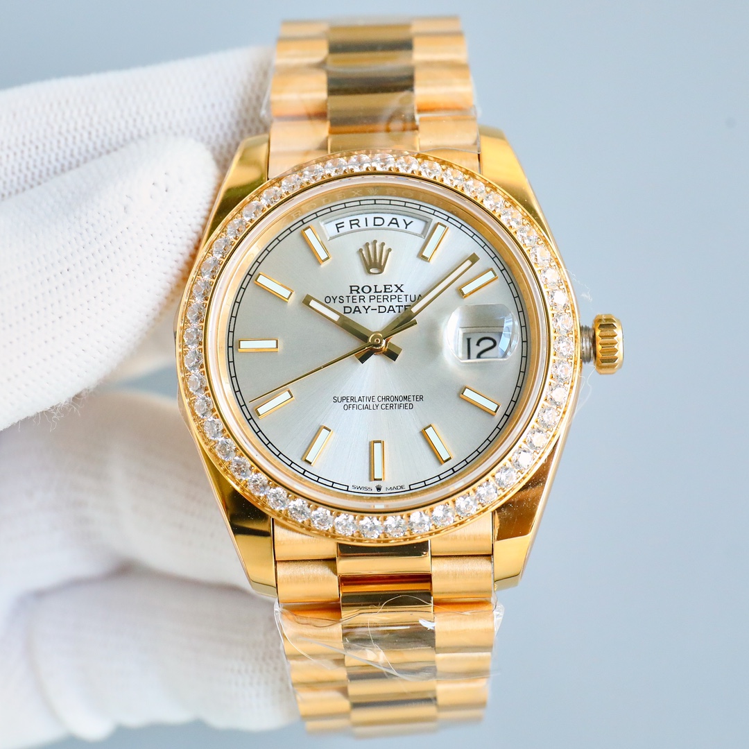 Rolex Day-Date 118348 Yellow Gold White Dial 36mm Unisex Replica Watch - Replica Factory