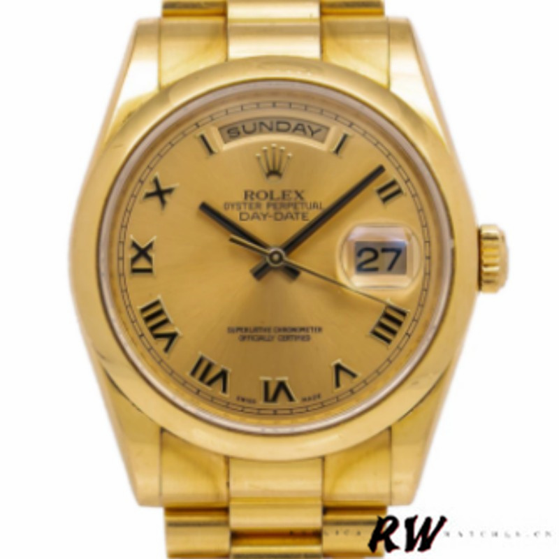 Rolex Day-Date 118208 Champagne Dial Roman Numerals 36mm Unisex Replica Watch - Replica Factory
