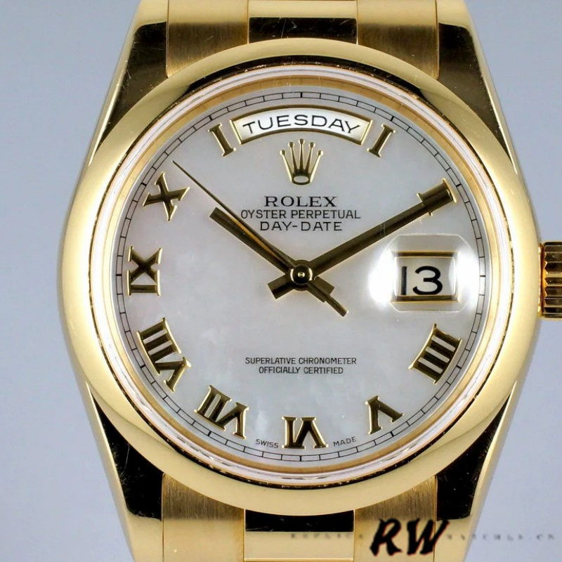 Rolex Day-Date 118208 Mother of Pearl Roman Numeral Dial 36mm Unisex Replica Watch - Replica Factory