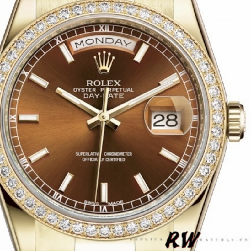 Rolex Day Date 118348 Chocolate Brown Dial Yellow Gold 36mm Unisex Replica Watch - Replica Factory