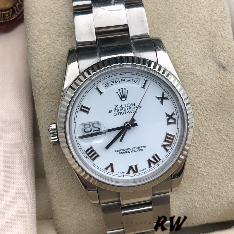 Rolex Day-Date 118239 White Gold White Roman Numeral Dial 36mm Unisex Replica Watch - Replica Factory