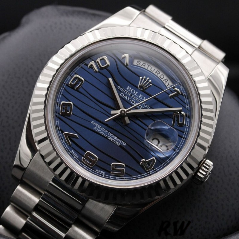 Rolex Day-Date 218239 Wave Blue Dial White Gold 41MM Mens Replica Watch - Replica Factory
