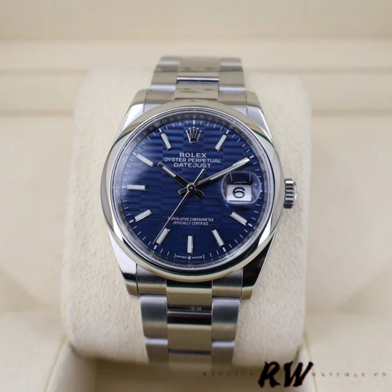 Rolex Datejust 126200 Blue Motif Wave Dial Stainless Steel 36MM Unisex Replica Watch - Replica Factory