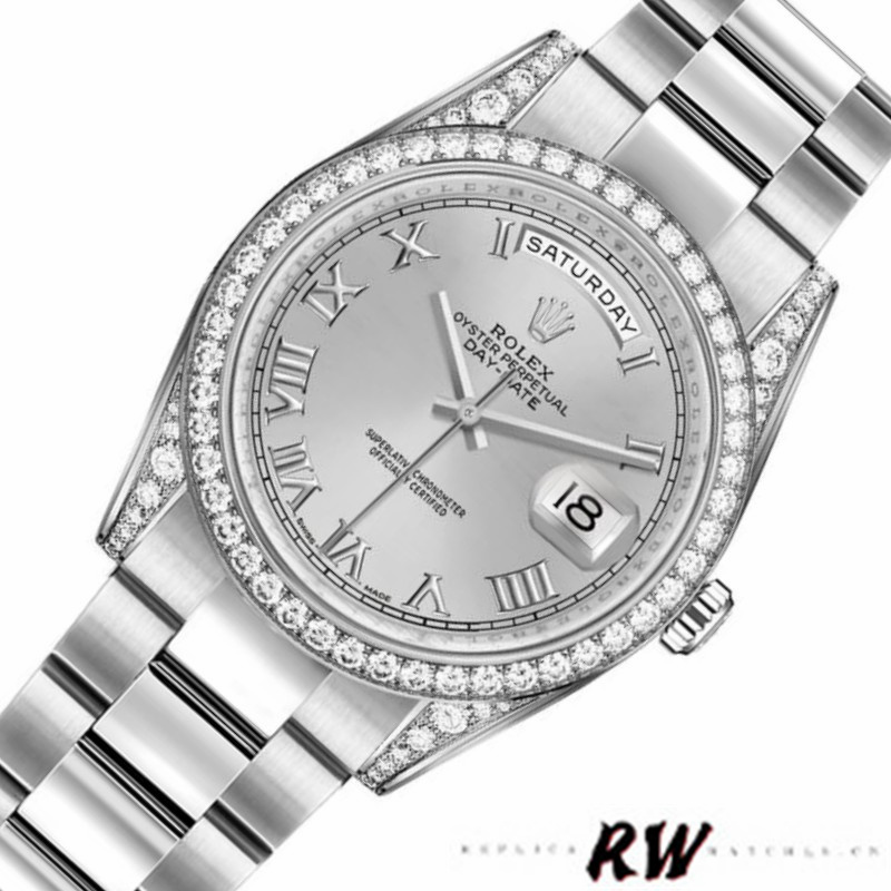Rolex Day-Date 118389 Silver Roman Numeral Dial 36MM Unisex Replica Watch - Replica Factory