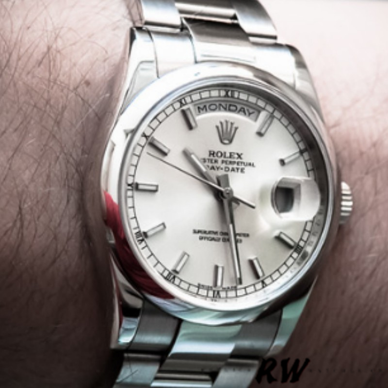 Rolex Day-Date 118209 White Gold Oyster Bracelet White Dial 36mm Unisex Replica Watch - Replica Factory