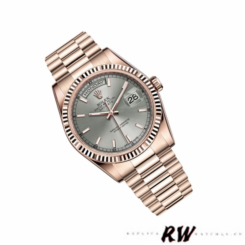Rolex Day-Date 118235 Rhodium Grey Dial Rose Gold 36mm Unisex Replica Watch - Replica Factory