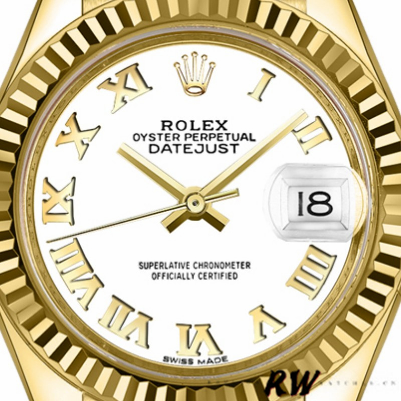Rolex Datejust 279178 White Roman Dial Yellow Gold 28mm Lady Replica Watch - Replica Factory