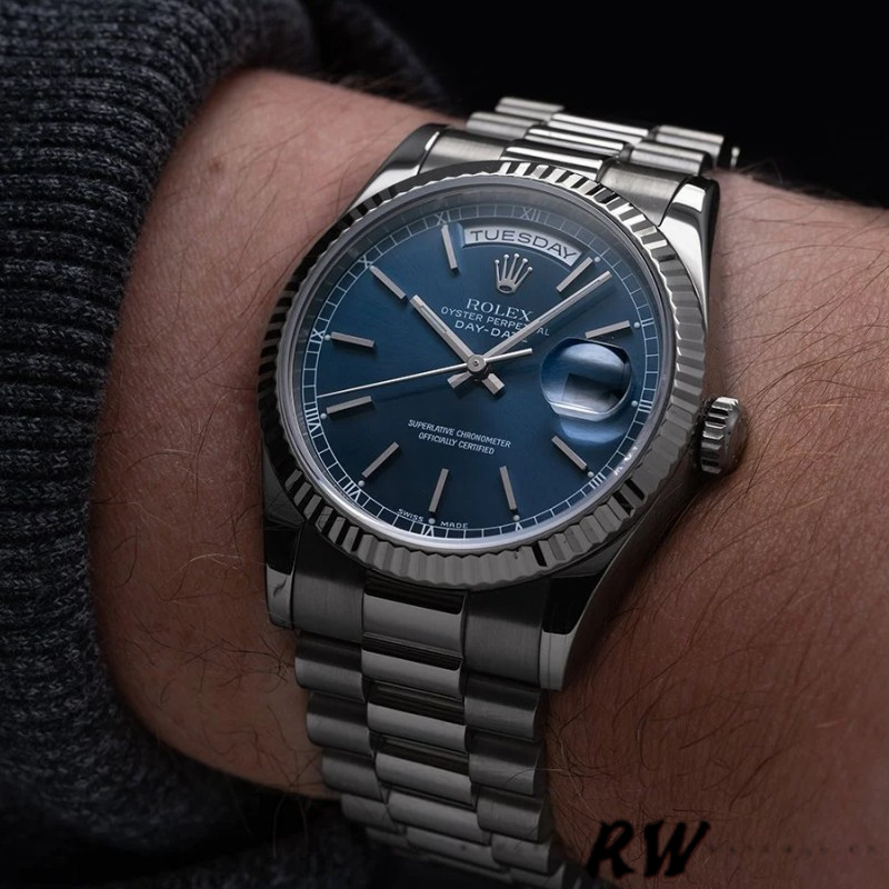 Rolex Day-Date 118239 White Gold Blue Dial 36mm Unisex Replica Watch - Replica Factory