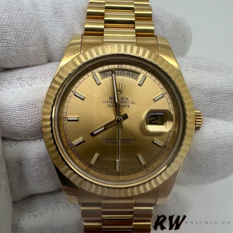 Rolex Day-Date 218238 Champagne Index Dial Yellow Gold 41MM Mens Replica Watch - Replica Factory