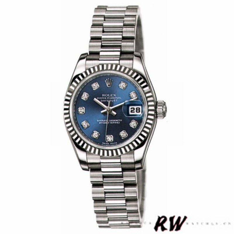 Rolex Datejust 179179 Blue Diamond Dial Fluted Bezel 26MM Lady Replica Watch