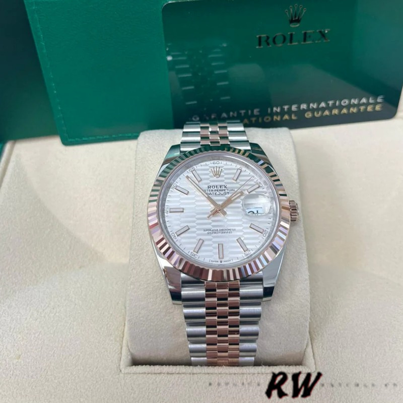 Rolex Datejust 126301 Rose Gold Silver Fluted Motif Dial 41MM Mens Replica Watch - Replica Factory