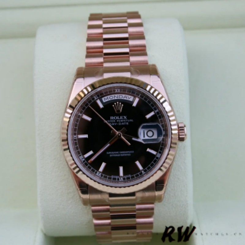 Rolex Day-Date 118235 Black Dial Rose Gold 36mm Unisex Replica Watch - Replica Factory