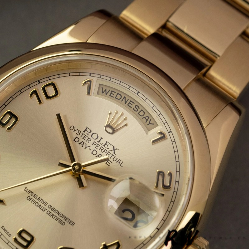 Rolex Day-Date 118208 champagne dial Arabic Numeral Hour Markers 36mm Unisex Replica Watch - Replica Factory