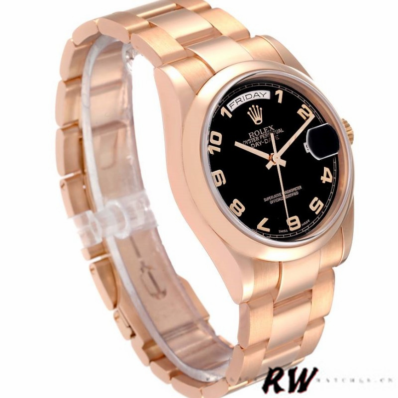 Rolex President Day Date 118205 Rose Gold Black Dial 36mm Unisex Replica Watch - Replica Factory