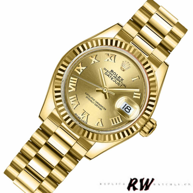 Rolex Datejust 279178 Champagne Roman Dial Fluted Bezel 28mm Lady Replica Watch - Replica Factory