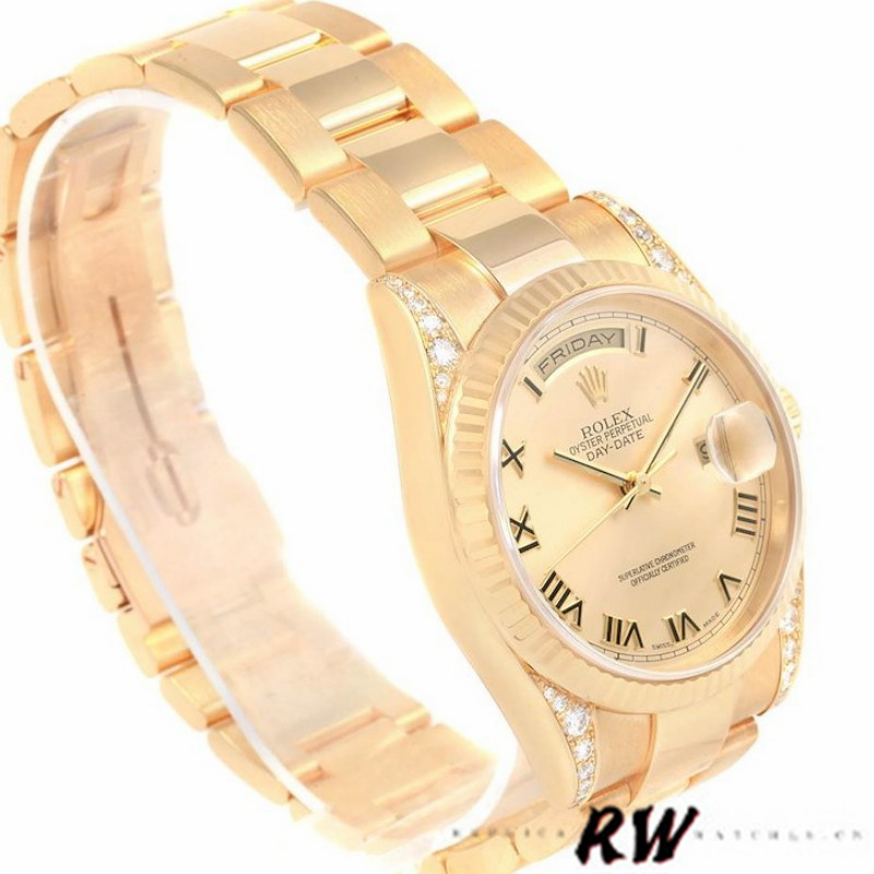 Rolex Day-Date 118338 Yellow gold Champagne Dial Roman Numerals 36mm Unisex Replica Watch - Replica Factory