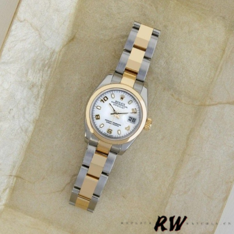 Rolex Datejust 179163 White Arabic Dial Domed Dezel 26MM Lady Replica Watch - Replica Factory