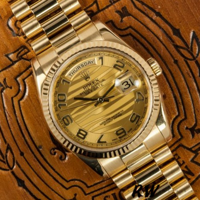 Rolex Day-Date 118238 Arabic Numeral Wave Champagne Dial Yellow gold 36mm Unisex Replica Watch - Replica Factory