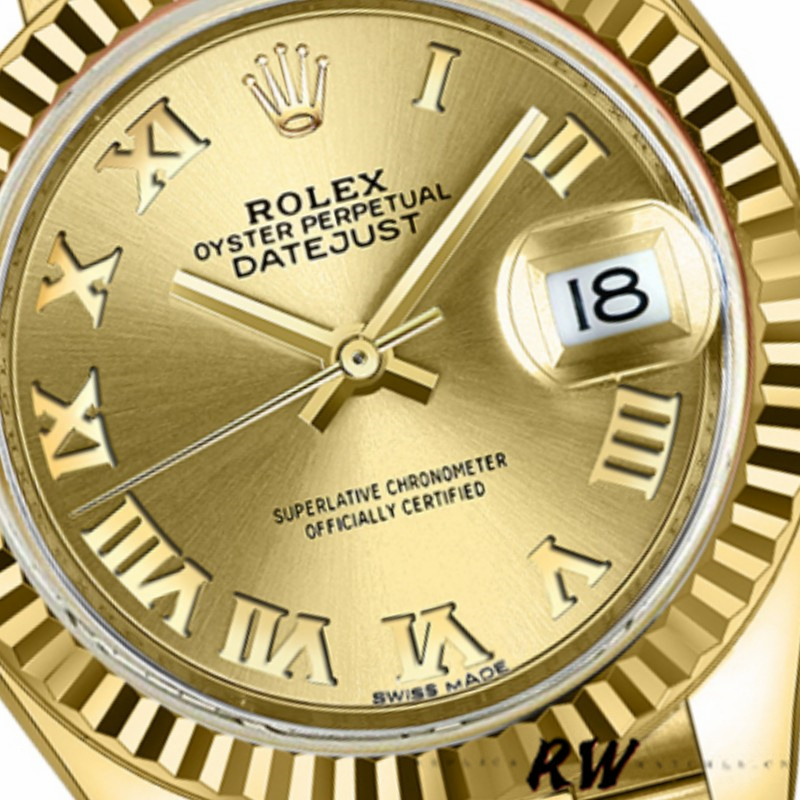 Rolex Datejust 279178 Champagne Roman Dial Yellow Gold 28mm Lady Replica Watch - Replica Factory