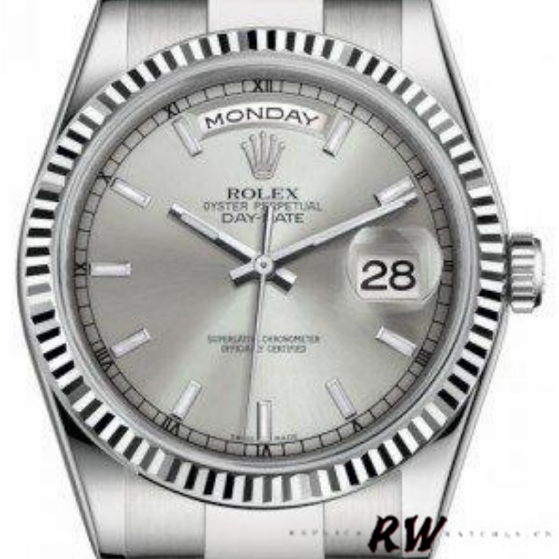 Rolex Day-Date 118239 White Gold Silver dial 36mm Unisex Replica Watch - Replica Factory