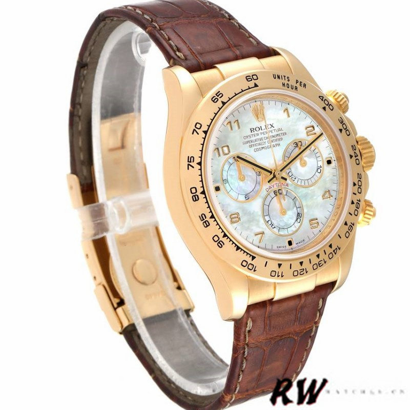 Rolex Daytona 116518 Yellow Gold MOP Dial Brown Strap 40mm Mens Replica Watch - Replica Factory