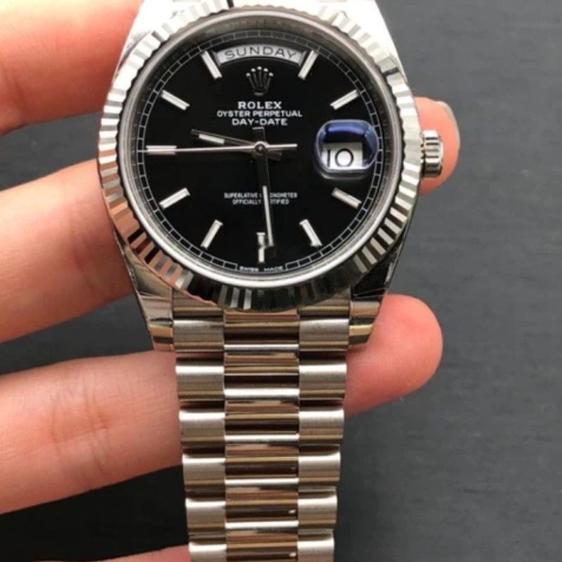 Rolex Day-Date 228239 Black Index Dial Fluted Bezel 40mm Mens Replica Watch - Replica Factory