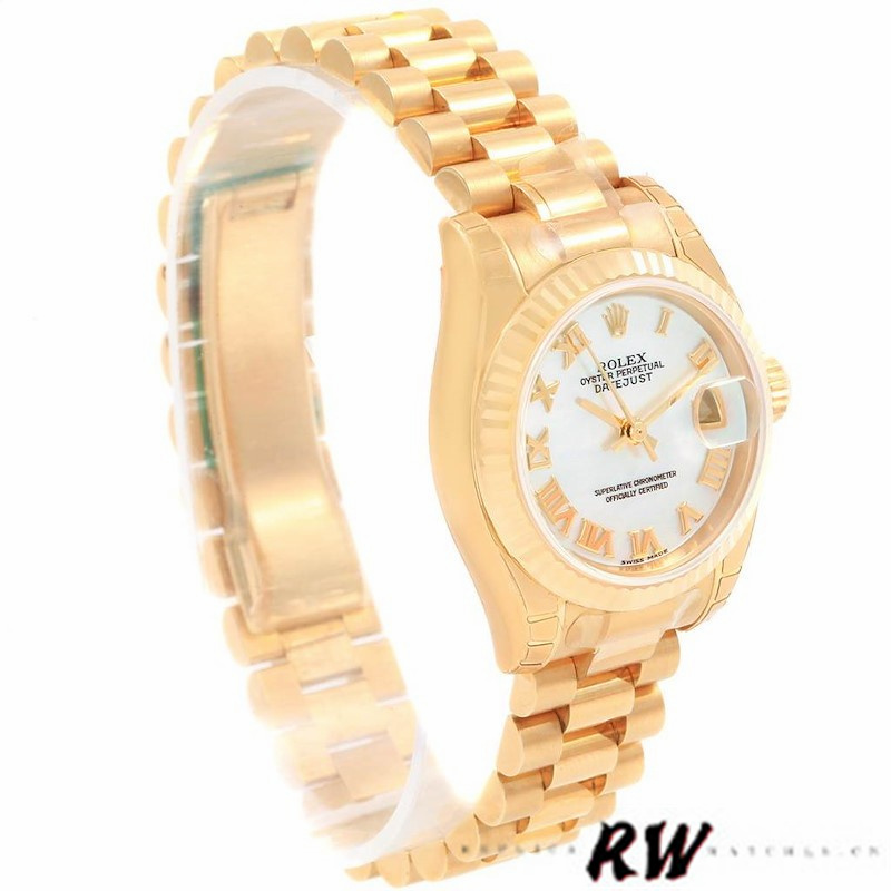 Rolex Datejust 179178 Mother of Pearl White Dial Dial Yellow Gold 26MM Lady Replica Watch - Replica Factory