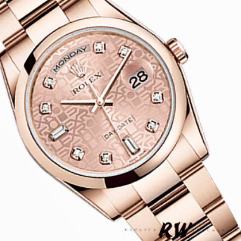 Rolex Day-Date 118205 Rose Gold Pink Jubilee Diamond Dial 36mm Unisex Replica Watch