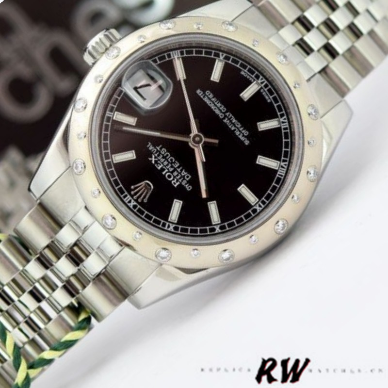Rolex Datejust 178344 Black Dial Stainless Steel 31MM Lady Replica Watch - Replica Factory