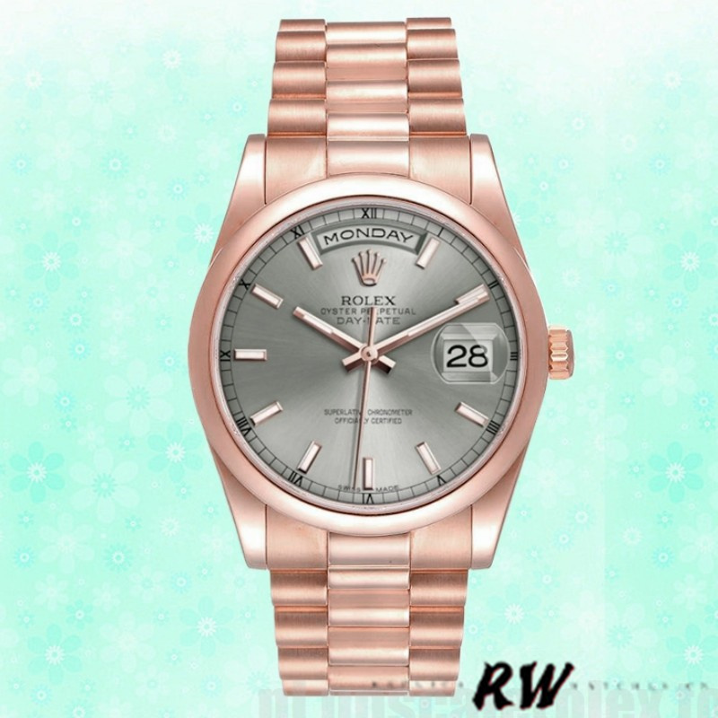 Rolex Day-Date 118205 Rose Gold Rhodium Grey Dial 36mm Unisex Replica Watch - Replica Factory