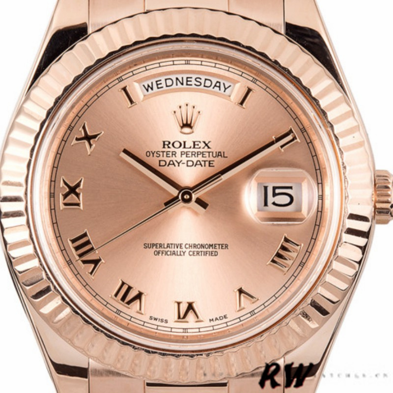 Rolex Day-Date 218235 Pink Roman Numerals Dial Rose Gold 41MM Mens Replica Watch - Replica Factory