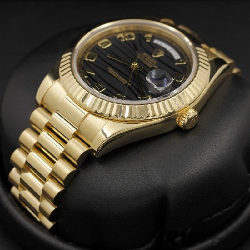 Rolex Day-Date 218238 Wave Black Dial Yellow Gold 41MM Mens Replica Watch - Replica Factory