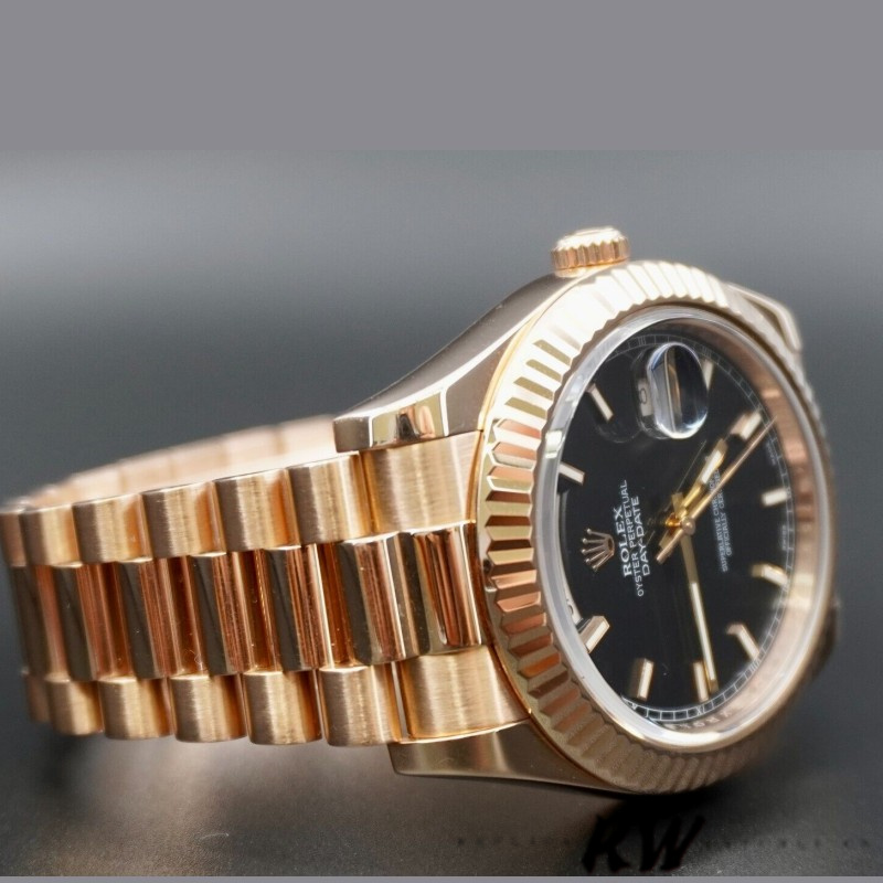 Rolex Day-Date 218235 Black Index Dial Rose Gold 41MM Mens Replica Watch - Replica Factory