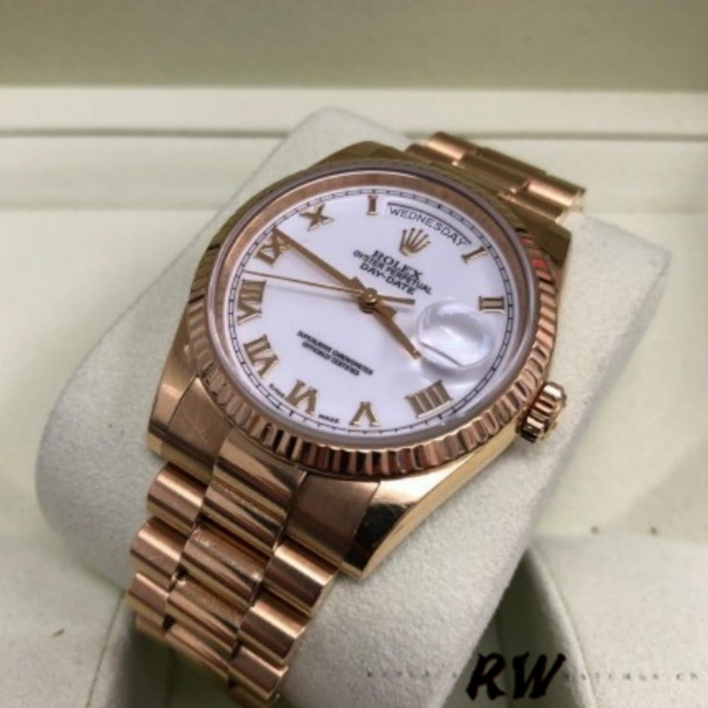 Rolex Day-Date 118235 White Dial Fluted Bezel 36mm Unisex Replica Watch - Replica Factory
